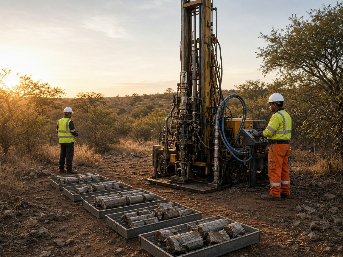 Surface drill rig and crew working at a drilling site